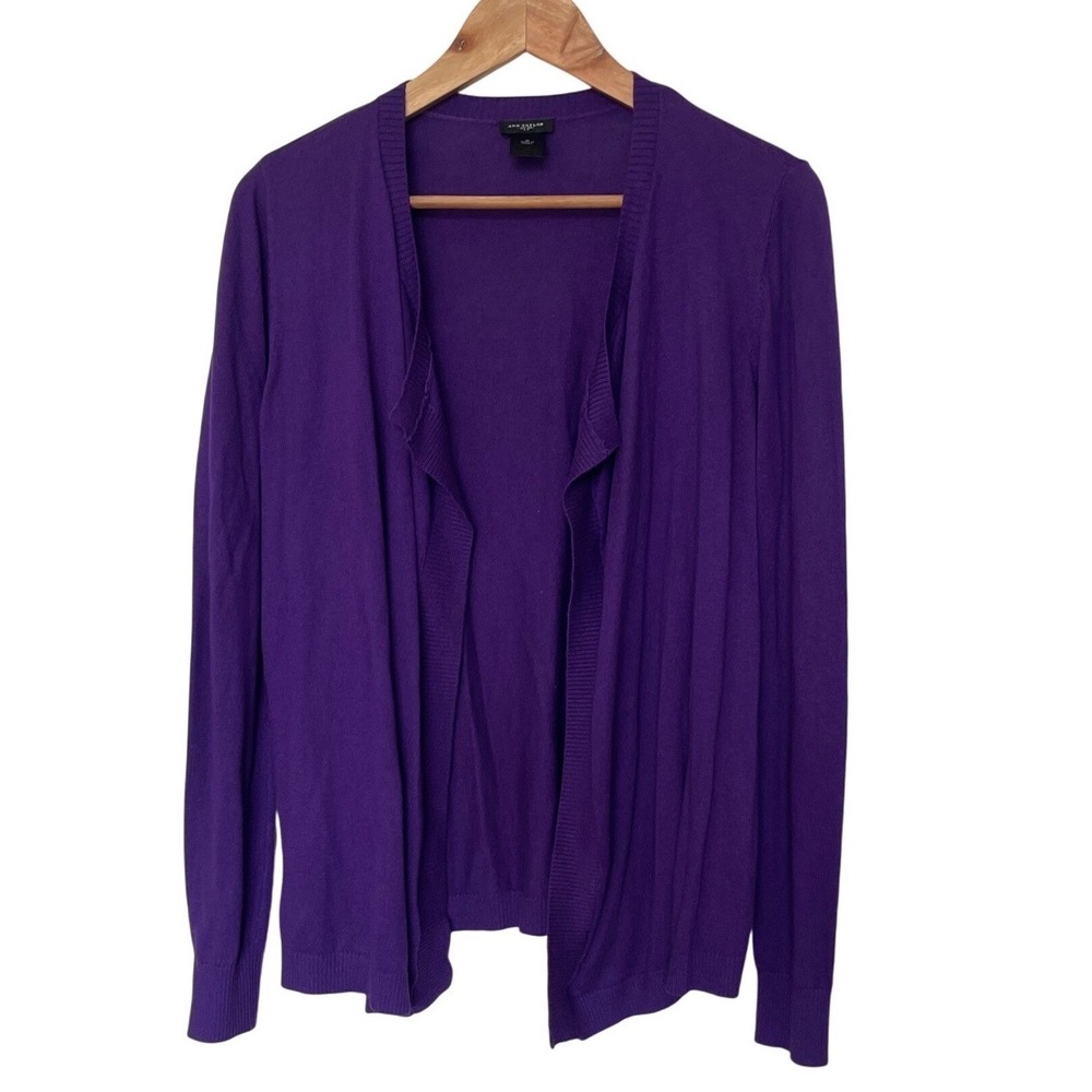 Ann Taylor Cardigan Women M Open Front Purple Draped EUC